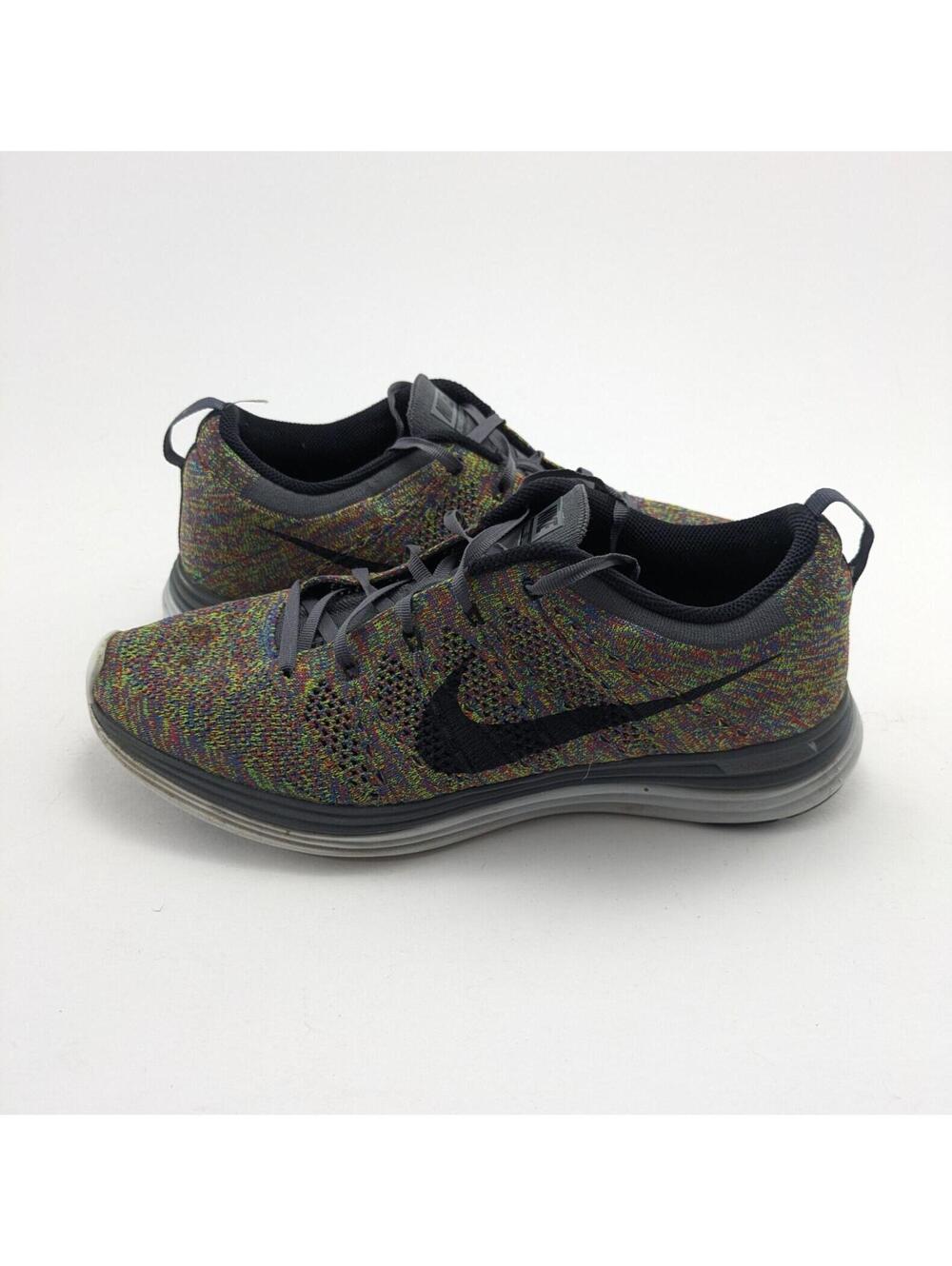 RARE Mens Nike Flyknit Lunar 1+ Dark Grey Multicolor Light Running Shoes Size 10